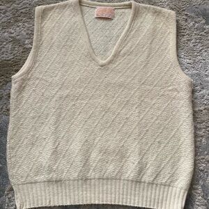 Vintage 70s Pendleton Virgin Wool Men’s Cream Sweater Vest Distressed Size Large